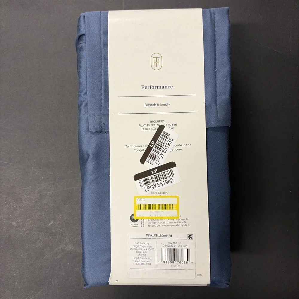 Threshold Performance Cotton Sateen QUEEN Flat Sheet Blue 400 TC Smooth 20570